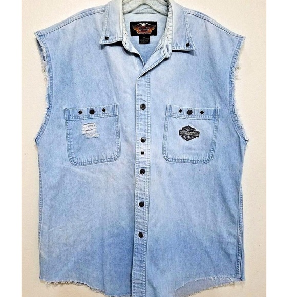 Harley-Davidson Tops - Harley Davidson Denim Sleeveless Distress Vest